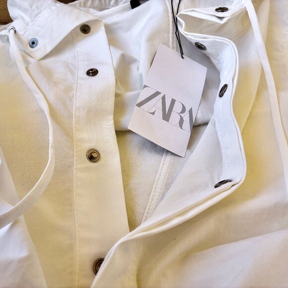 ZARA White Shirt Dress Tunic Top Hood Sleeveless Snap Cinch Hem Medium NEW - Picture 14 of 16